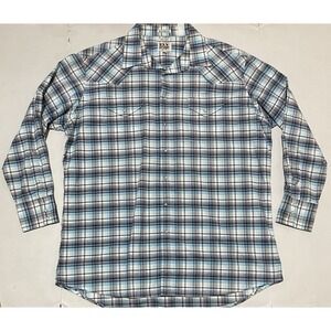 Ely Cattleman Mens Shirt Western Pearl‎ Snap Long Sleeve Plaid Size 16 / 35